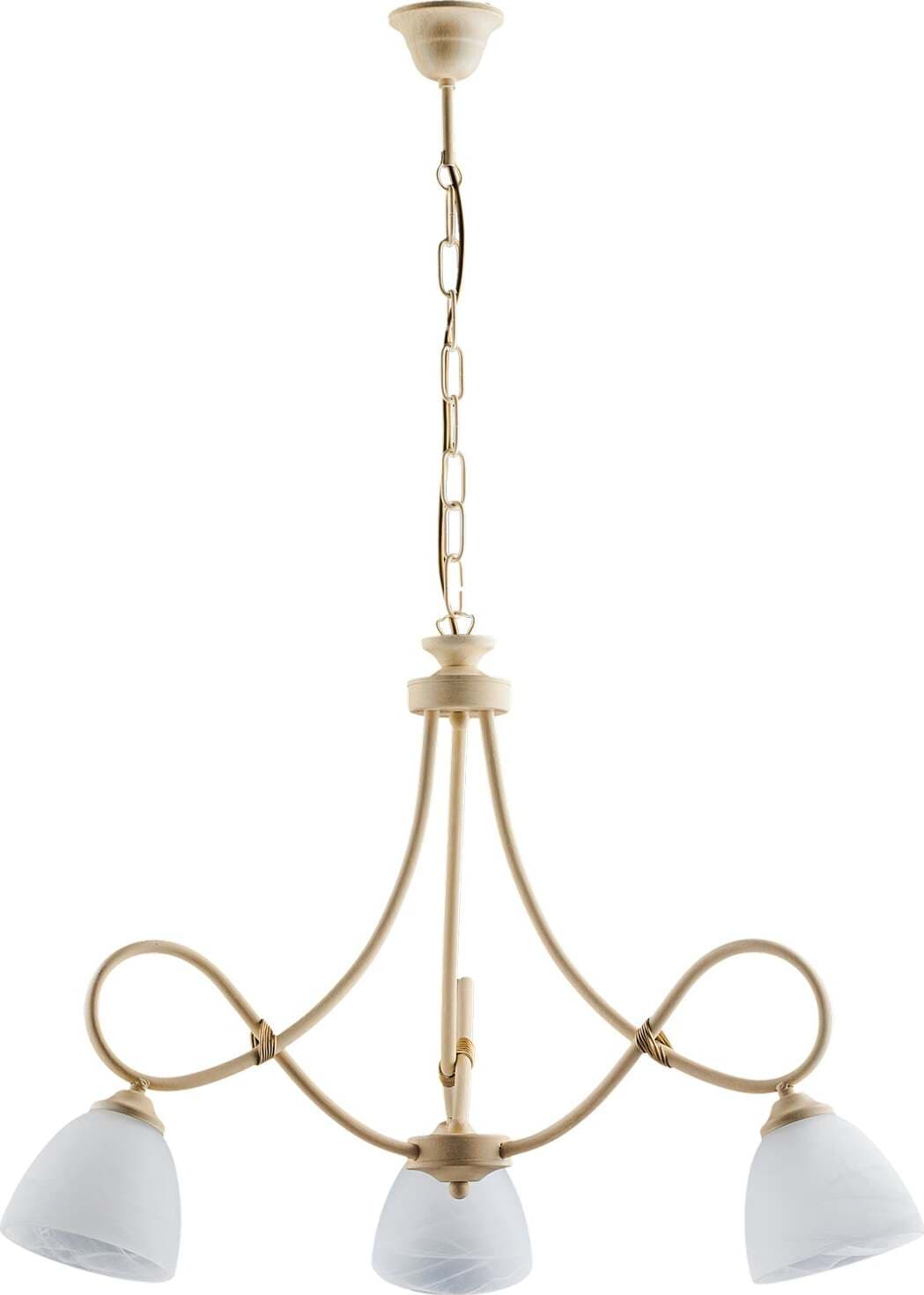 Lampadario-3-Luci-Dallas-Ferro-Battuto-Avorio-Decapè-Vetro-Bianco