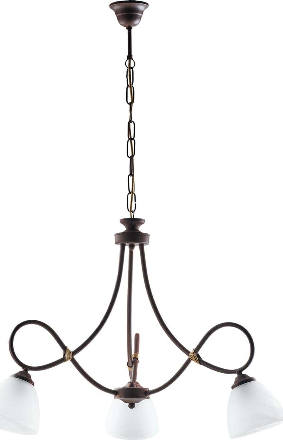 Lampadario-3-Luci-Dallas-Ferro-Battuto-Nero-E-Ruggine-Vetro-Bianco