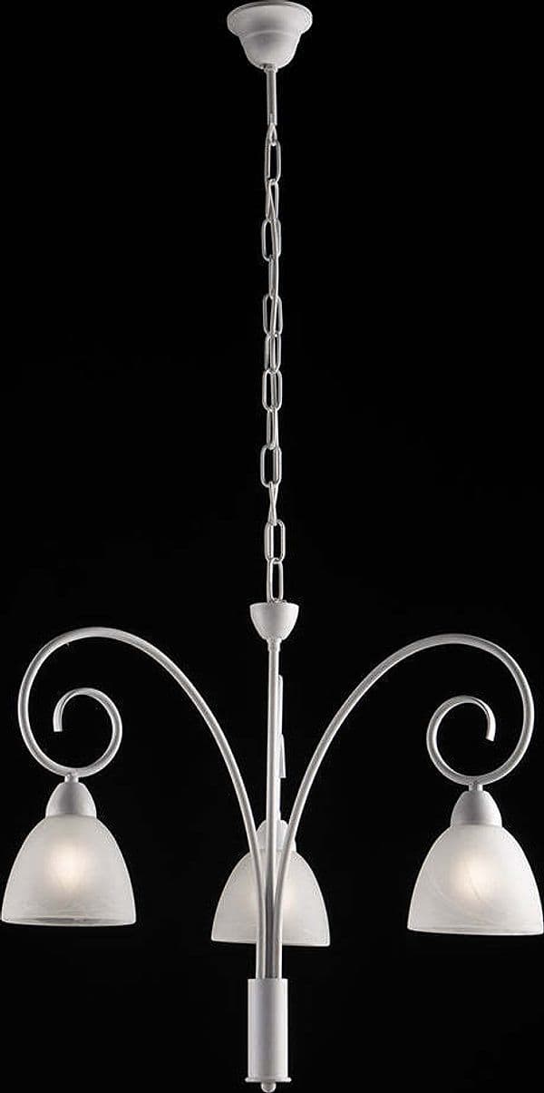 Lampadario-3-Luci-Ferro-Batturo-Bianco-Shabby-e-Vetro-Bianco-Serie-Aurelio