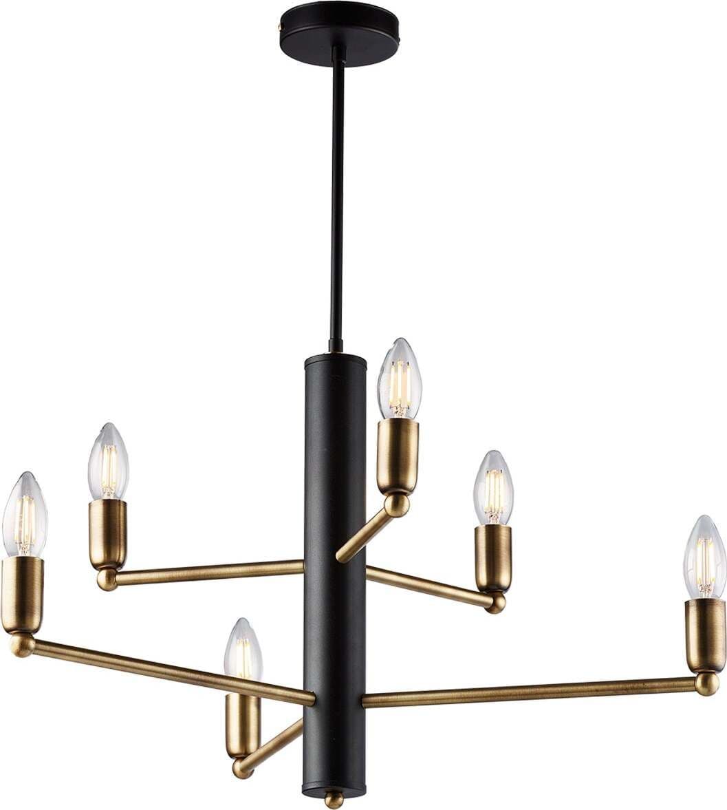 Lampadario-6-Luci-Isak-In-Ferro-Laccato-Nero-E-Ottone-Spazzolato