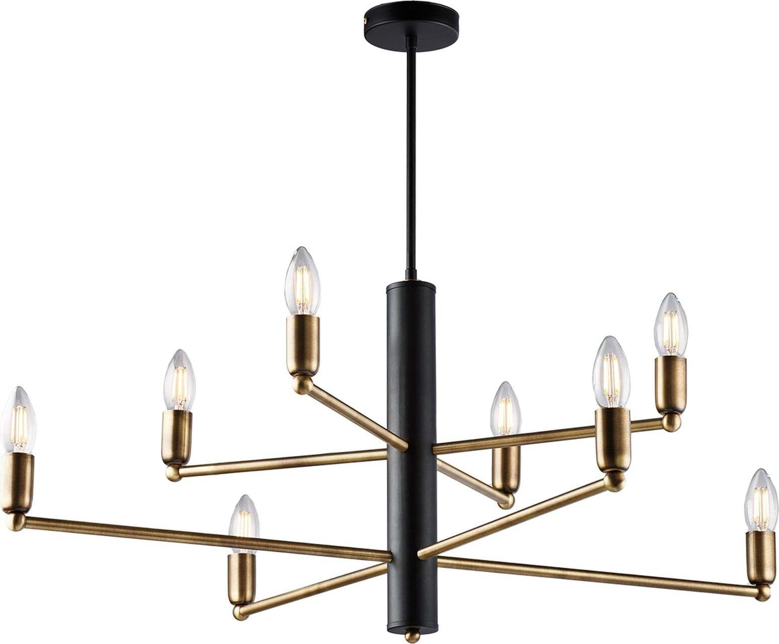Lampadario-8-Luci-Isak-In-Ferro-Laccato-Nero-E-Ottone-Spazzolato