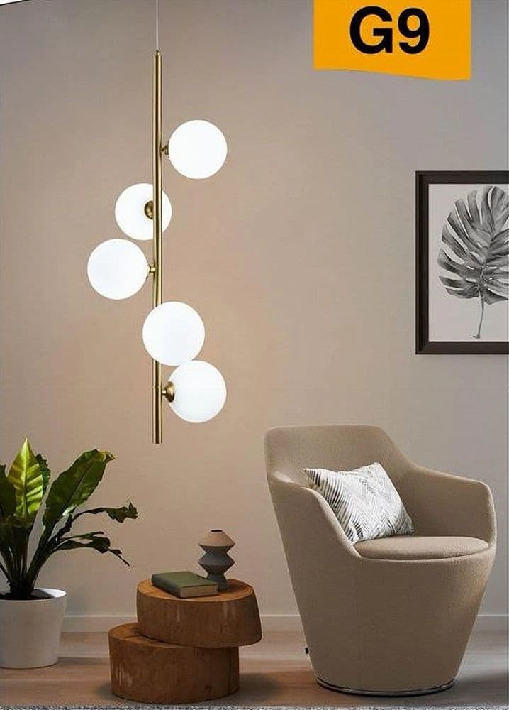 LAMPADARIO A SOSPENSIONE BRONZO 5 SFERE LAMPADA SOFFITTO CON STELO VERTICALE A95 in Lampade a sospensione Trade Shop italia - Napoli, commercioVirtuoso.it