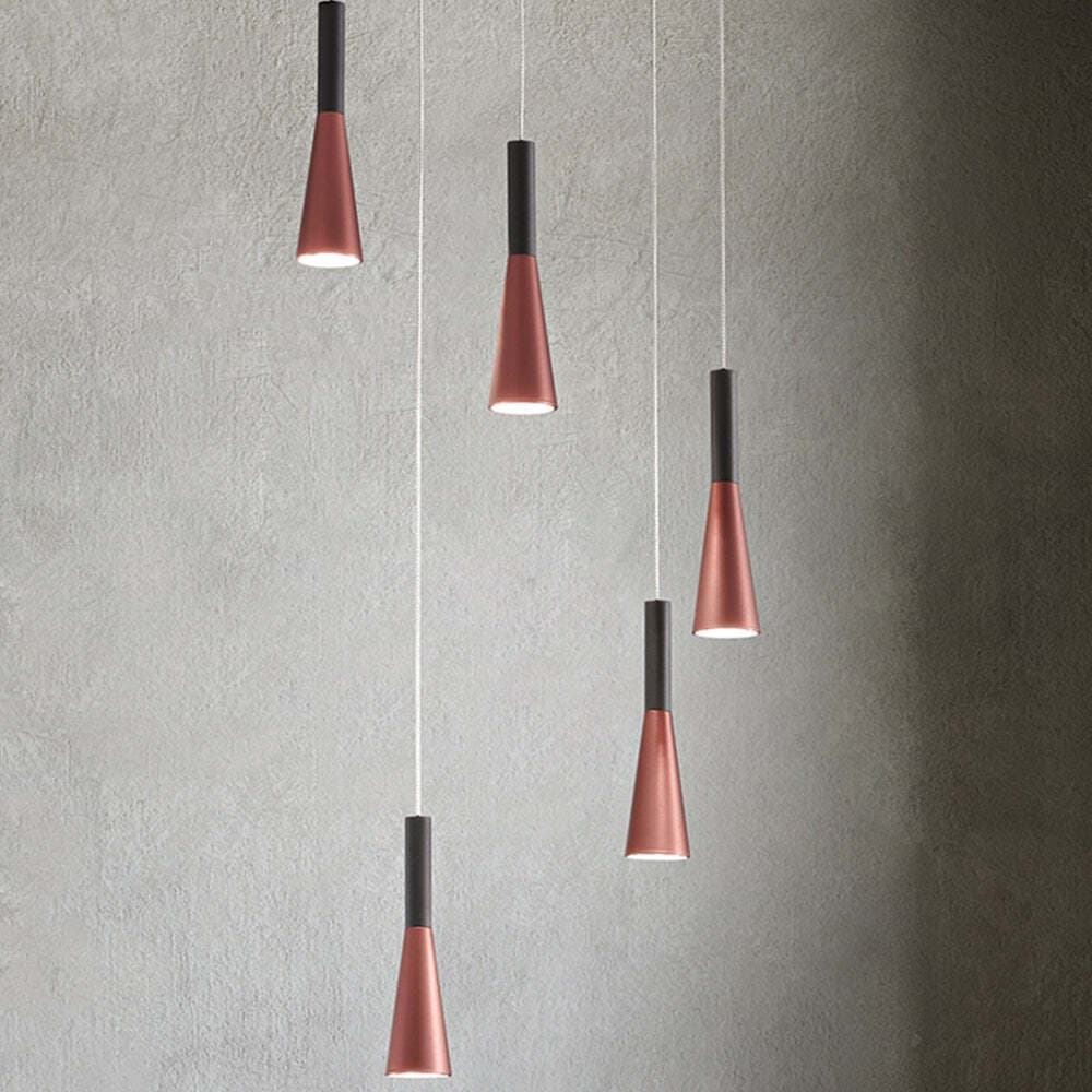 Lampadario-A-Sospensione-Contemporaneo-Cone-Alluminio-Oro-5-Led-Integrato-7W
