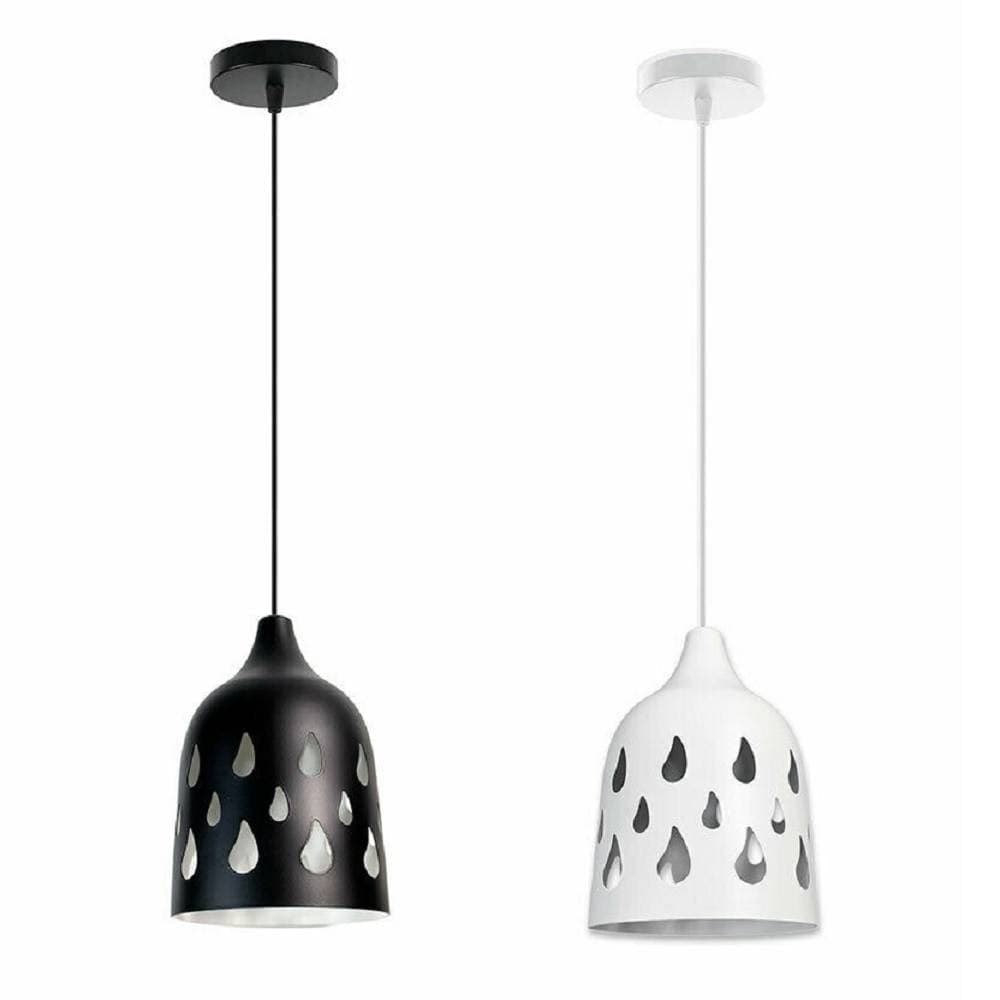 Lampadario-A-Sospensione-Da-Soffitto-Traforato-E27-Punto-Luce-Bianco-E-Nero