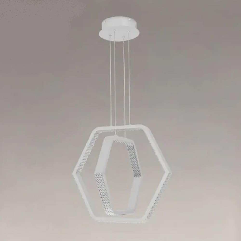 LAMPADARIO A SOSPENSIONE LED 48W ESAGONALE EFFETTO CRISTALLO MODERNO BIANCO 31838 in Lampadari Trade Shop italia - Napoli, commercioVirtuoso.it