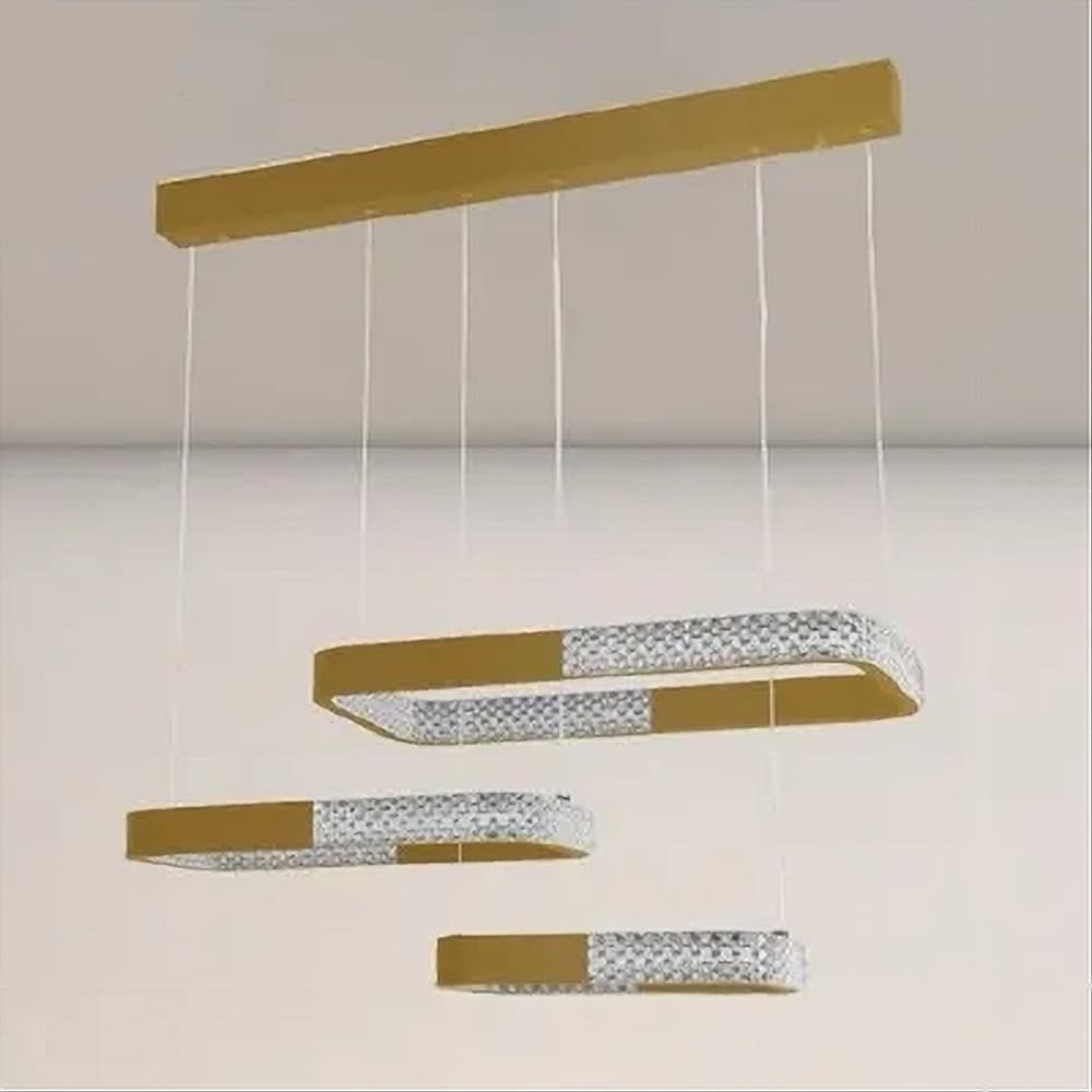LAMPADARIO A SOSPENSIONE LED 68WATT 3 RETTANGOLI CRISTALLO TELECOMANDO ORO 32118 in Lampadari Trade Shop italia - Napoli, commercioVirtuoso.it