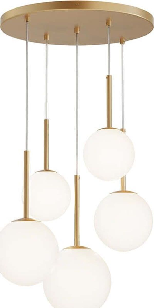 Lampadario-A-Sospensione-Moderno-Basic-Form-Metallo-Oro-Vetro-5-Luci-E14-40W