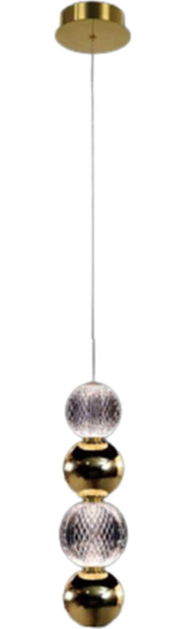 Lampadario-A-Sospensione-Moderno-Brillante-5-Sfere-Acrilico-Metallo-Oro-Led-7W