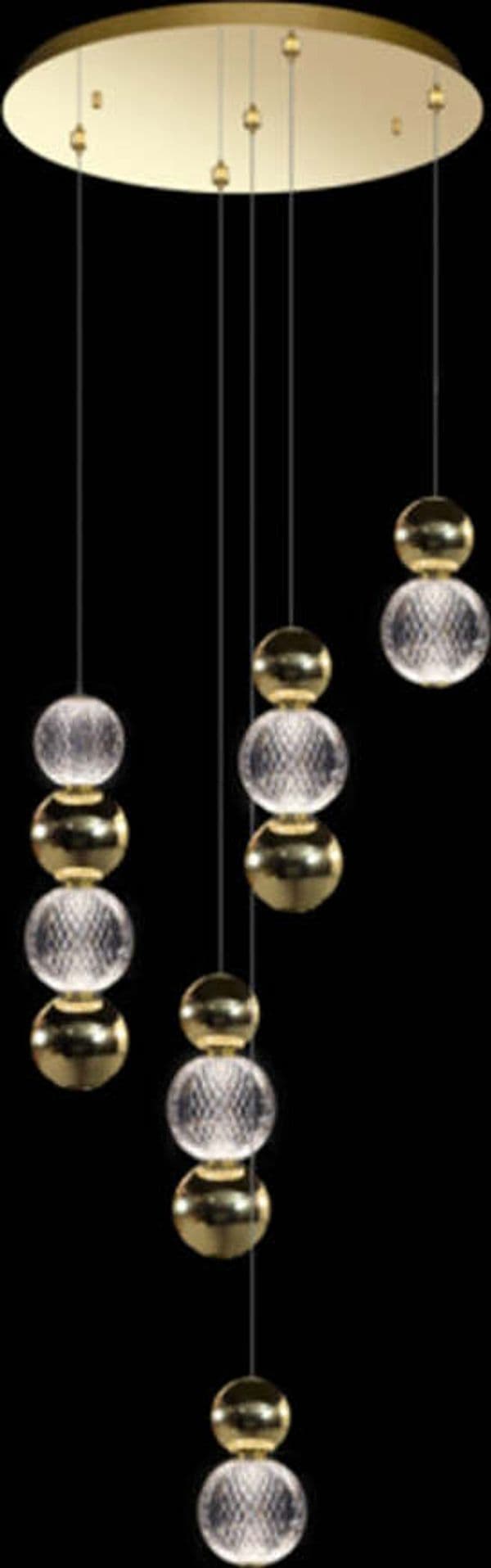 Lampadario-A-Sospensione-Moderno-Brillante-Acrilico-E-Metallo-Oro-Led-27W