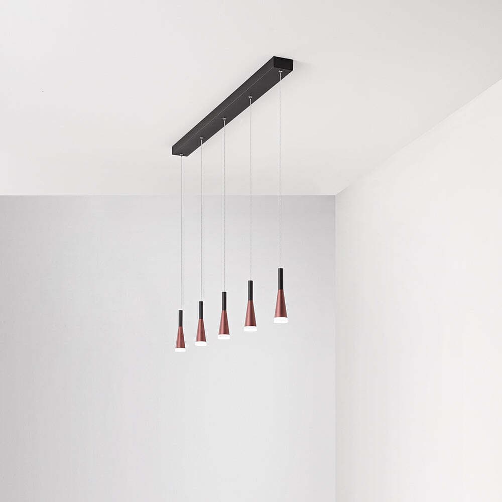 Lampadario-A-Sospensione-Moderno-Cone-Alluminio-Oro-5-Led-Integrato-7W