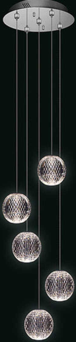 Lampadario-A-Sospensione-Moderno-Diamante-Acrilico-Cromo-5-Luci-A-Sfera-Led-21W