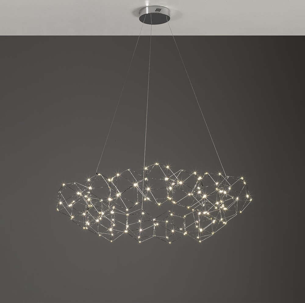 Lampadario-A-Sospensione-Moderno-Lucciola-Metallo-Acciaio-Inox-Led-15-Esagoni