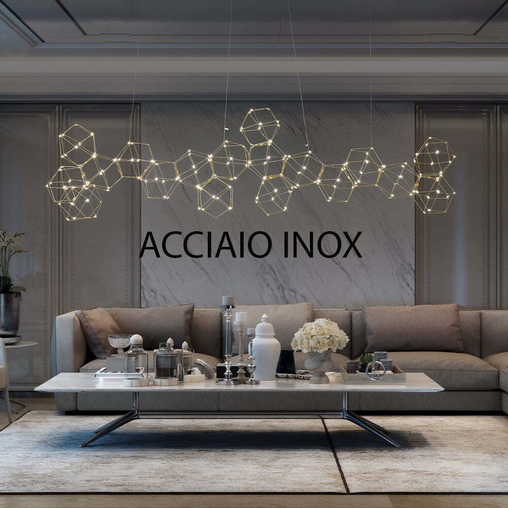 Lampadario-A-Sospensione-Moderno-Lucciola-Metallo-Acciaio-Inox-Led-18-Esagoni