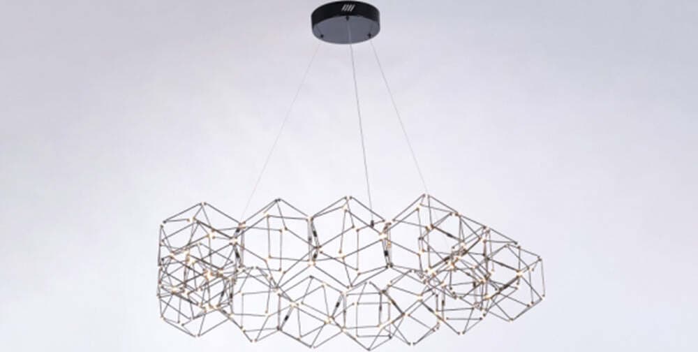 Lampadario-A-Sospensione-Moderno-Lucciola-Metallo-Cromato-Nero-Led-15-Esagoni