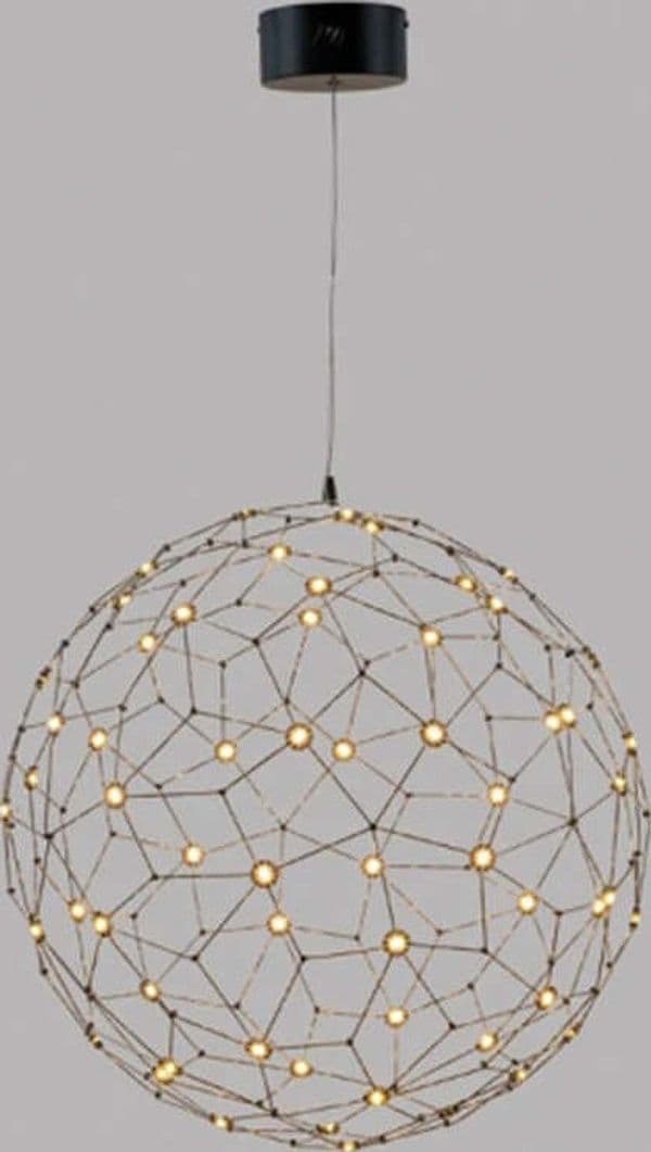 Lampadario-A-Sospensione-Moderno-Lucciola-Metallo-Cromato-Nero-Led-Integrato-36W
