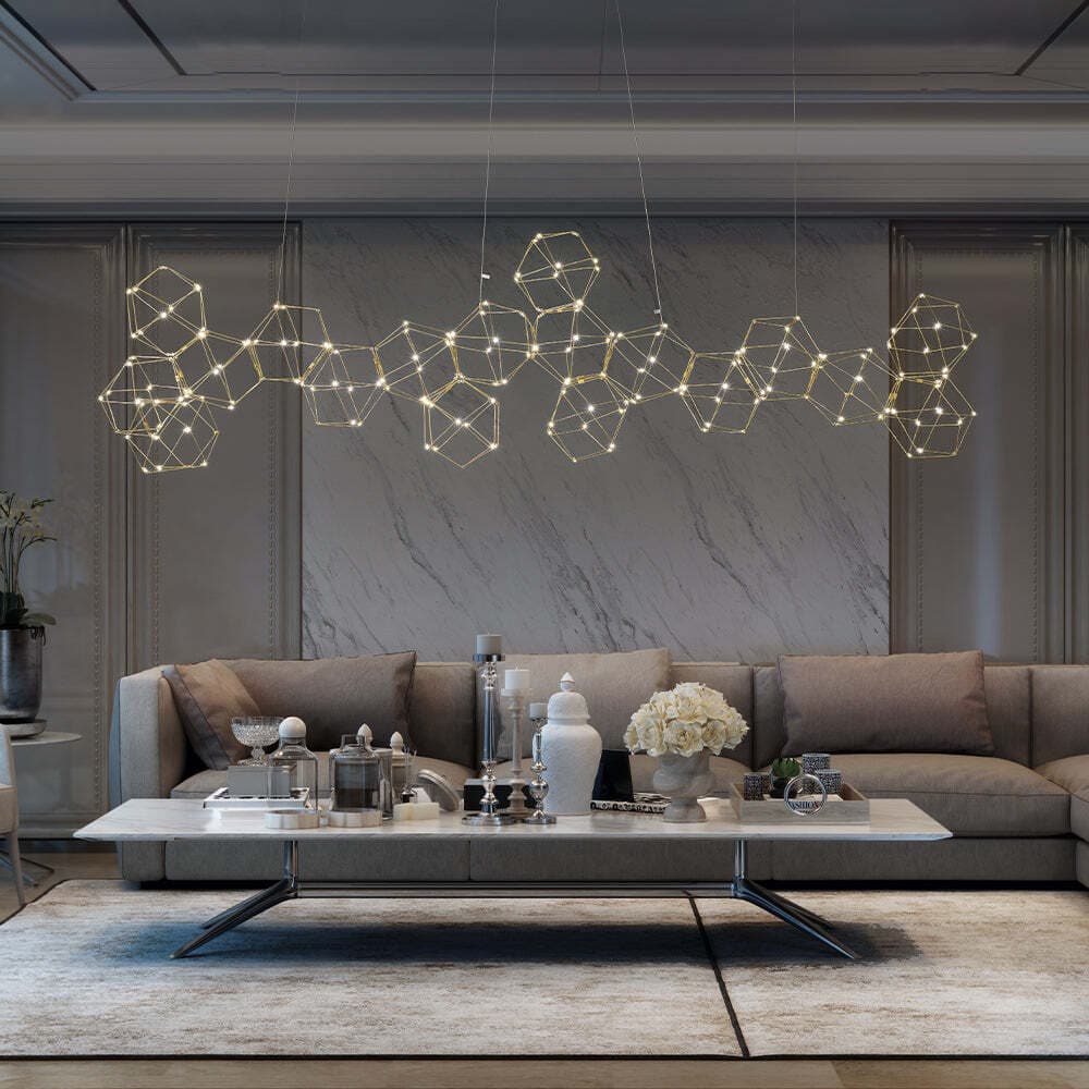 Lampadario-A-Sospensione-Moderno-Lucciola-Metallo-Oro-Led-18-Esagoni