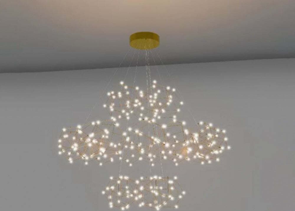 Lampadario-A-Sospensione-Moderno-Lucciola-Metallo-Oro-Led-25-Esagoni
