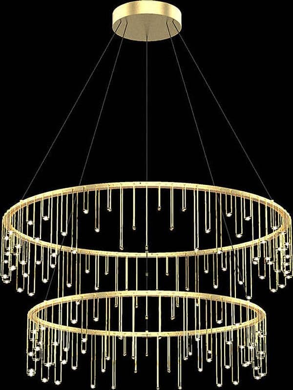 Lampadario-A-Sospensione-Moderno-Scintilla-2-Livelli-Ottone-Oro-Led-49,6W