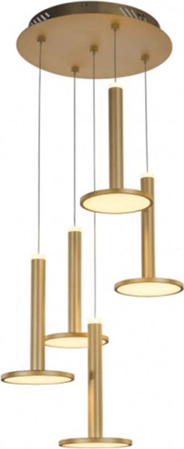 Lampadario-A-Sospensione-Moderno-Tua-Metallo-E-Lgp-Oro-5-Led45W-Doppia-Emissione