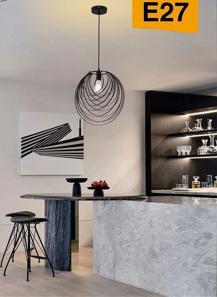 LAMPADARIO A SOSPENSIONE NERO E27 LAMPADA GEOMETRICA DA SOFFITTO DECORATIVA B86 in Lampade a sospensione Trade Shop italia - Napoli, commercioVirtuoso.it