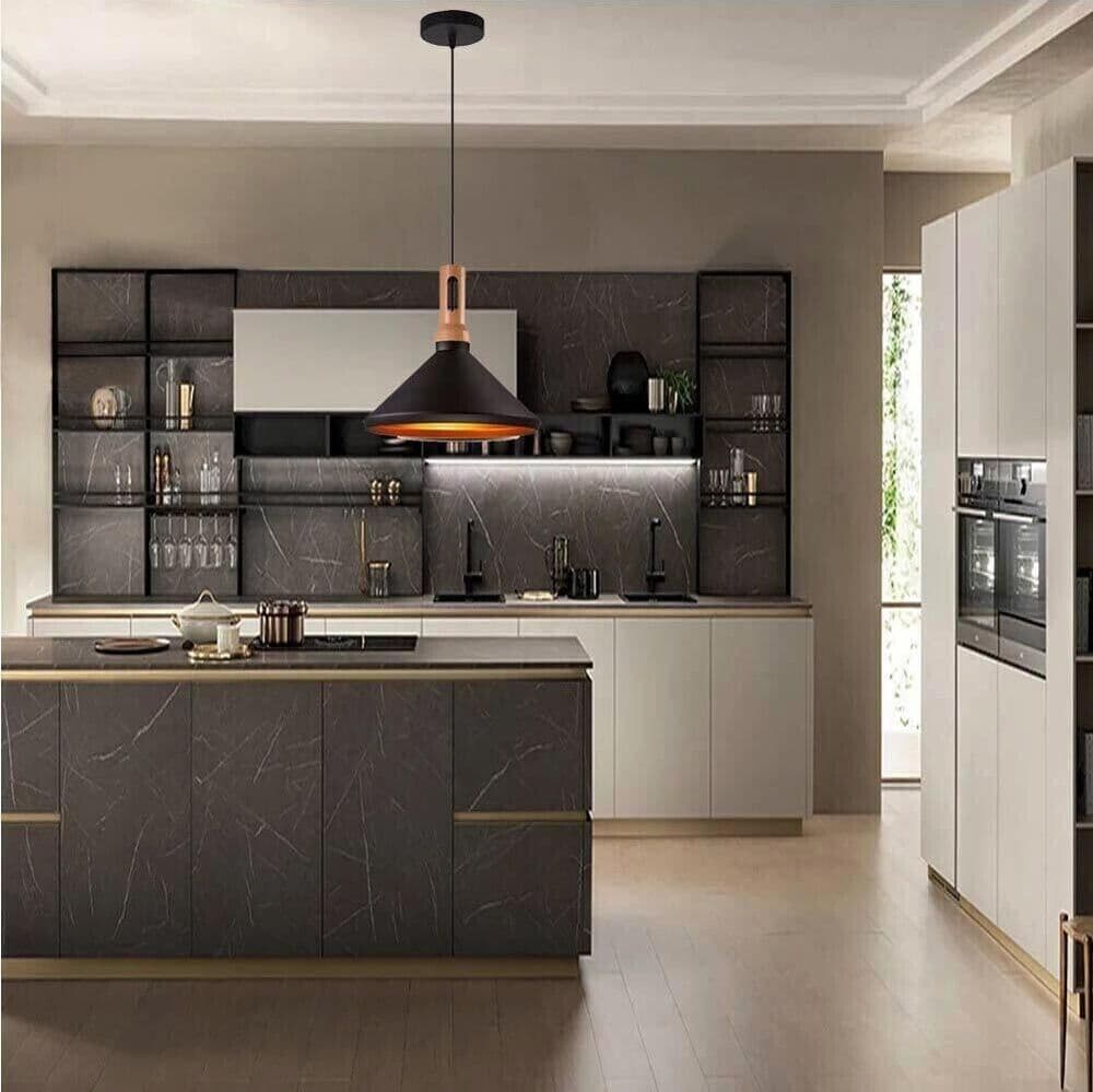 Lampadario-A-Sospensione-Stile-Industriale-Pendente-Attacco-E27-Paralume-Nero