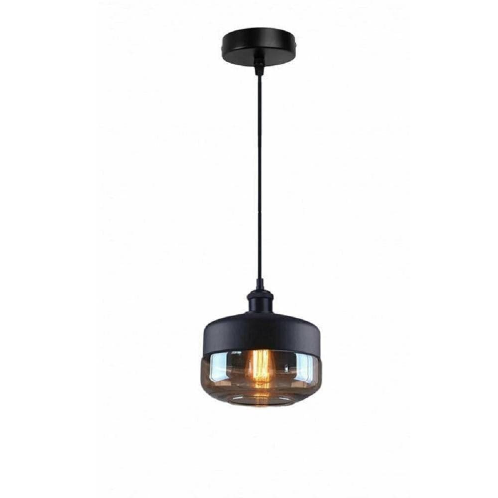 Lampadario-A-Sospensione-Vintage-Da-Soffitto-E27-Nero-Vetro-Effetto-Ambrato-Lp13