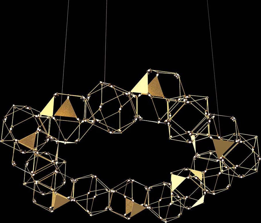 Lampadario-A-Sospensioni-Moderno-Lucciola-Pro-Metallo-Oro-Led-72W-15-Esagoni