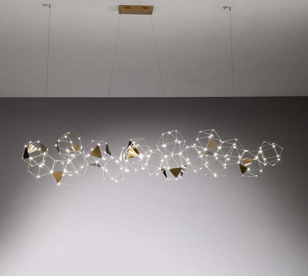 Lampadario-A-Sospensioni-Moderno-Lucciola-Pro-Metallo-Oro-Led-86,4W-18-Esagoni