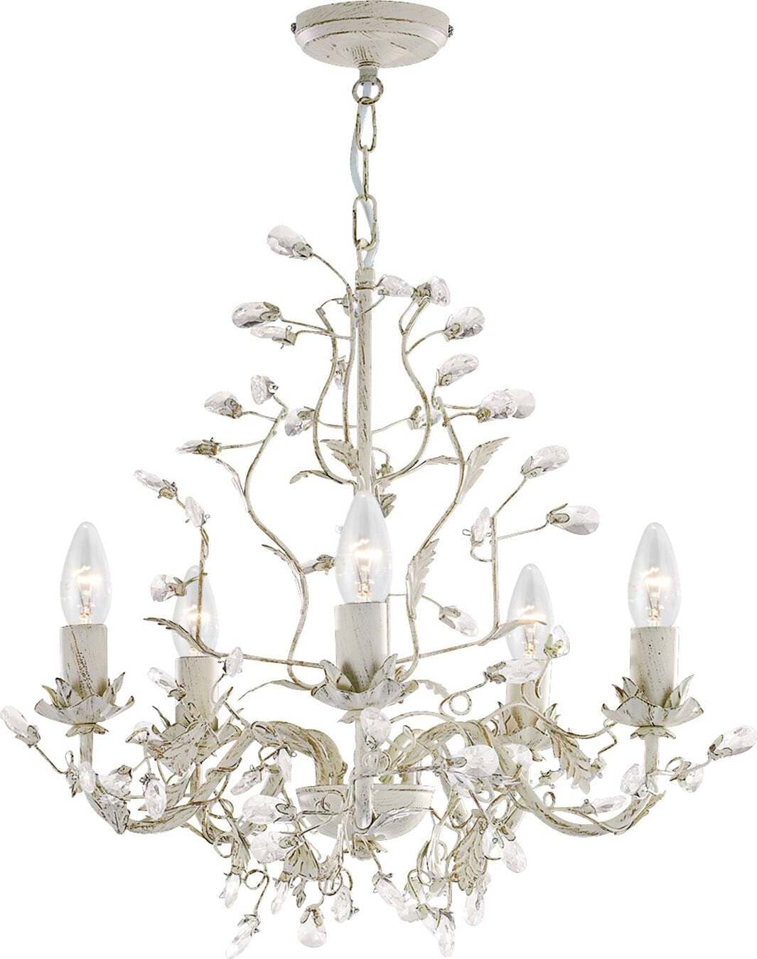 Lampadario-Classico-Almandita-Acciaio-Bianco-Vetro-Oro-5-Luci-E14