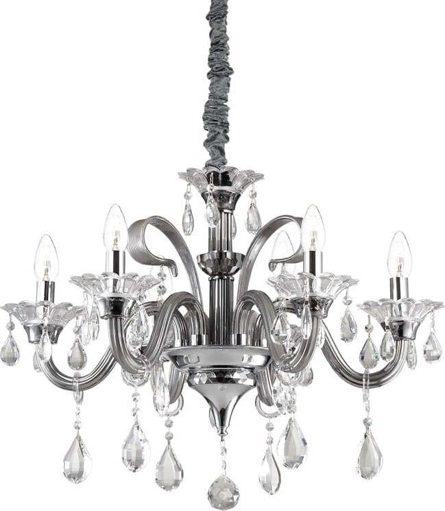 Lampadario-Classico-Colossal-Metallo-Cristallo-Grigio-6-Luci-E14