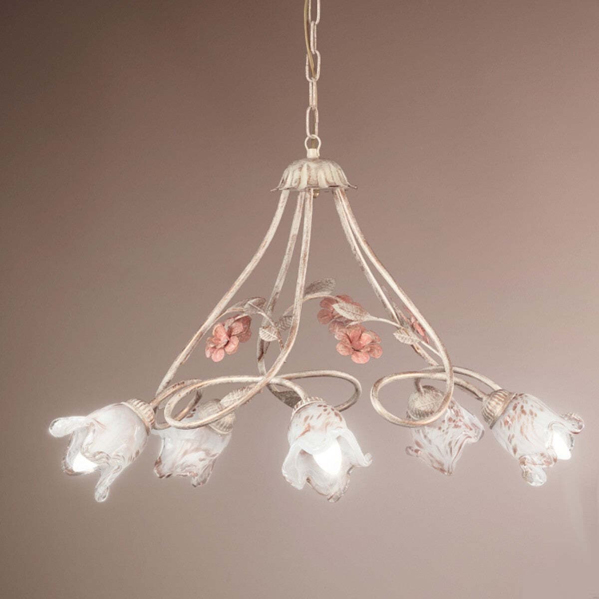 Lampadario-classico-Due-P-illuminazione-MATILDE-5-E14-LED-metallo-vetro-sospensione