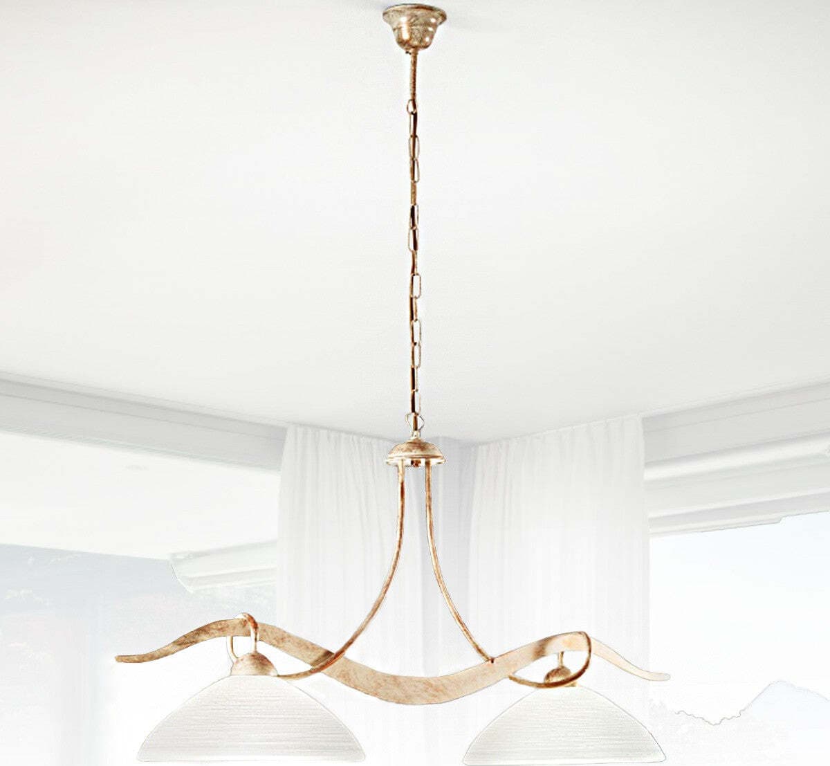 Lampadario-classico-Due-P-illuminazione-YOKE-2712-S2-E27-LED-avorio-vetro-bilanciere