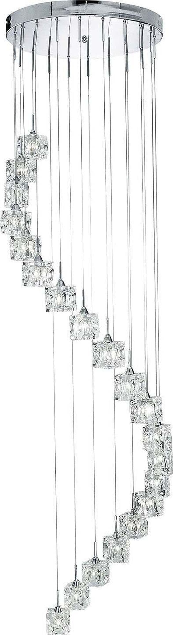 Lampadario-Classico-Ice-Cube-Acciaio-Cromo-Vetro-Trasparente-Led-3,2W-3000K