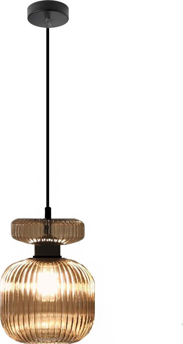 Lampadario-classico-Illuminando-SP-GRETA-P-AM-E27-LED-vetro-ambra-sospensione