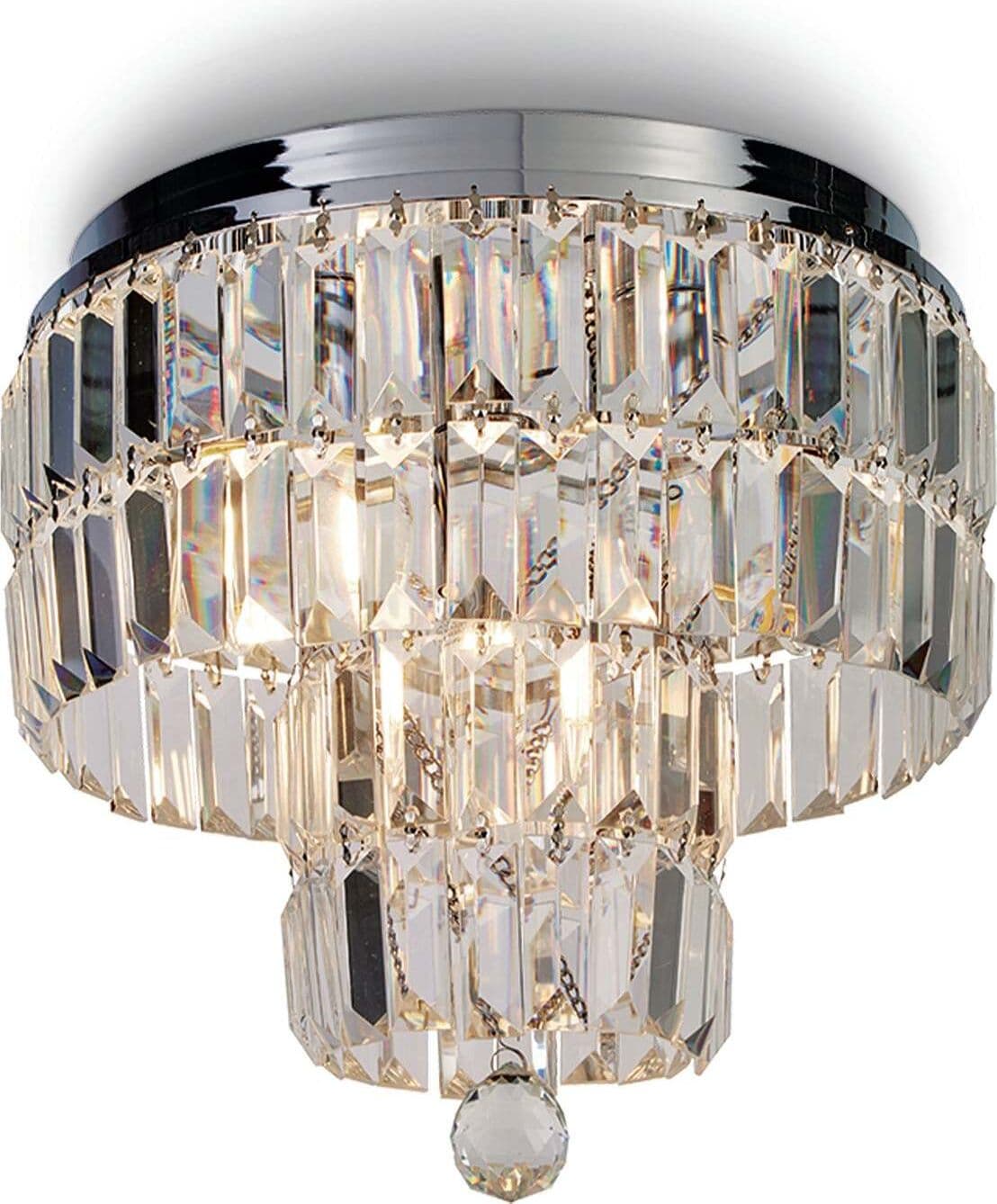 Lampadario-Classico-Impero-Acciaio-Cromo-Vetro-Trasparente-4-Luci-E14