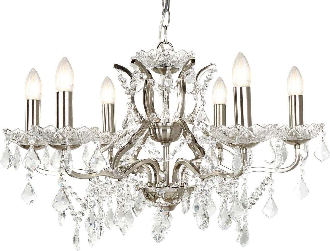 Lampadario-Classico-Parigi-Acciaio-Argento-Vetro-Trasparente-6-Luci-E14