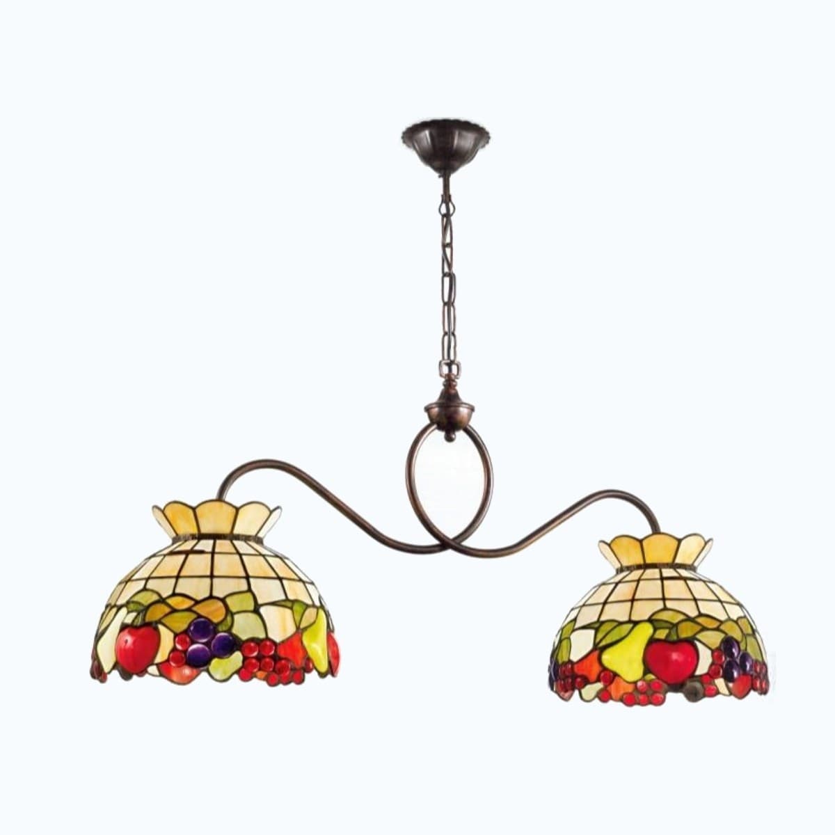 Lampadario-classico-Perenz-FRUIT-B608-T924-LED-E27-bilanciere-metallo-vetro-tiffany-artigianale