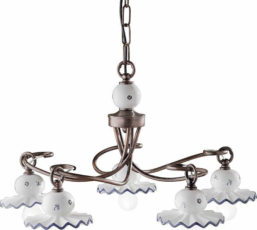 Lampadario-Classico-Roma-Metallo-E-Ceramica-Nero-Sfumato-Rame-5-Luci-E14