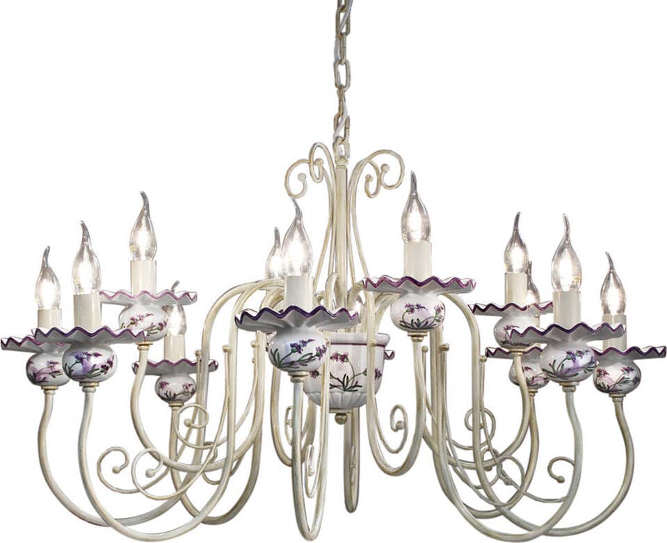 Lampadario-Classico-Sanremo-Metallo-E-Ceramica-Bianco-Sfumato-Oro-12-Luci-E14