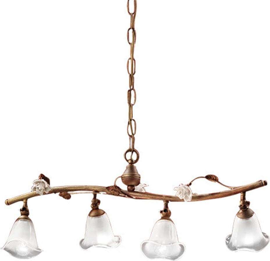 Lampadario-Classico-Siena-Metallo-E-Ceramica-Ruggine-Decorato-Lucido-4-Luci-E14