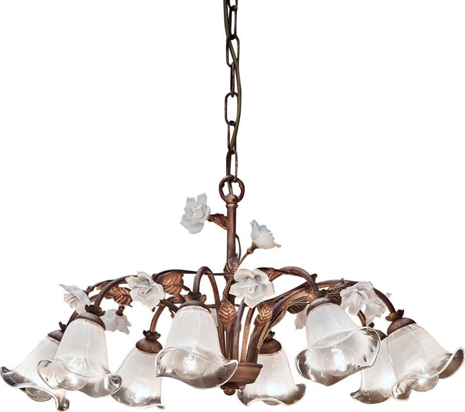 Lampadario-Classico-Siena-Metallo-E-Ceramica-Ruggine-Decorato-Lucido-8-Luce-E14