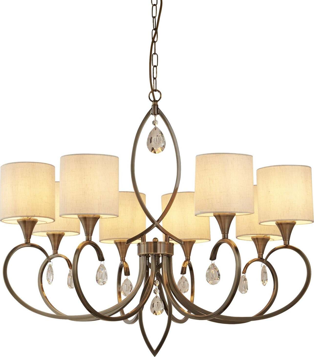 Lampadario-Contemporaneo-Alberto-Acciaio-Ottone-Vetro-Bianco-8-Luci-E14