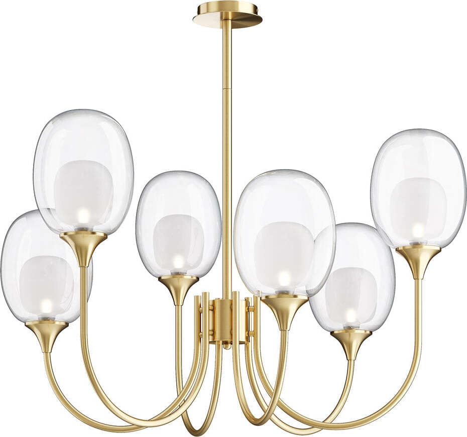 Lampadario-Contemporaneo-Aura-Struttura-In-Metallo-Ottone-6-Luci-Diffusori-Vetro