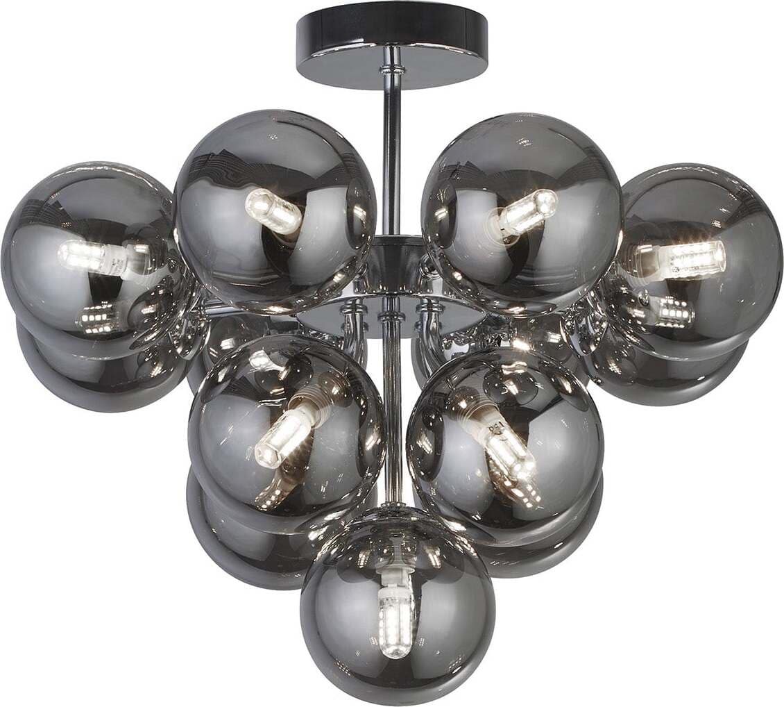Lampadario-Contemporaneo-Bacca-Acciaio-Cromo-Vetro-Fumè-13-Luci-G9