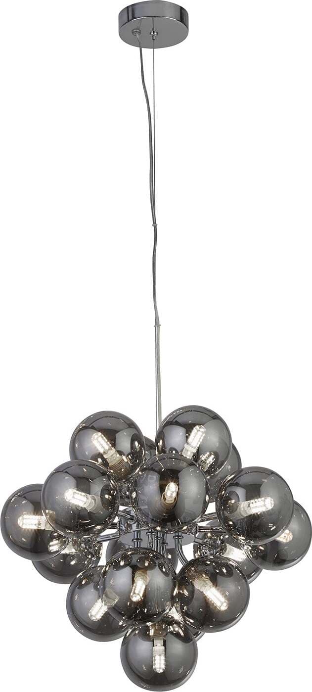 Lampadario-Contemporaneo-Bacca-Acciaio-Cromo-Vetro-Fumè-17-Luci-G9