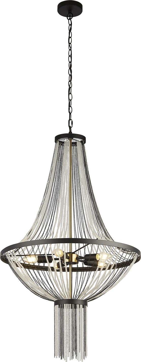 Lampadario-Contemporaneo-Baguette-Acciaio-Nero-Policarbonato-Ottone-5-Luci-E14