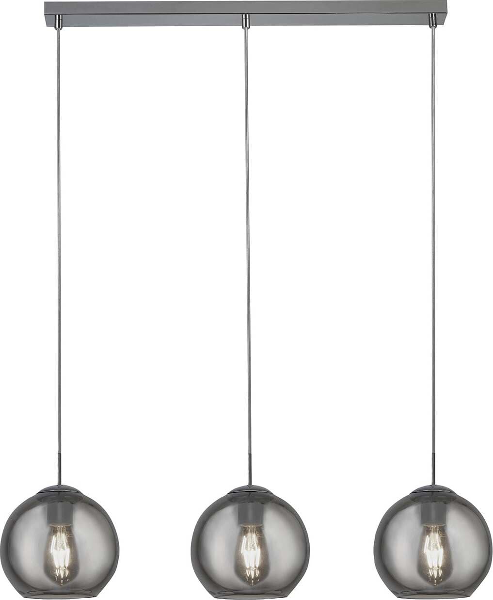 Lampadario-Contemporaneo-Balls-Acciaio-Cromo-Vetro-Fumè-3-Luci-E27