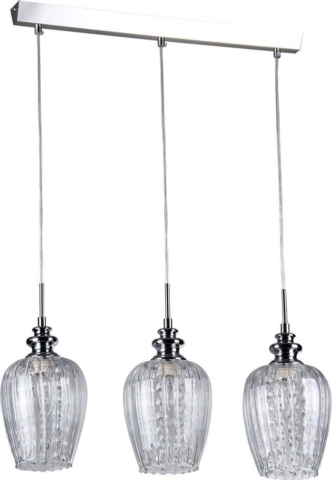 Lampadario-Contemporaneo-Blues-Metallo-Nichel-3-Luci-Diffusori-Vetro-Trasparente