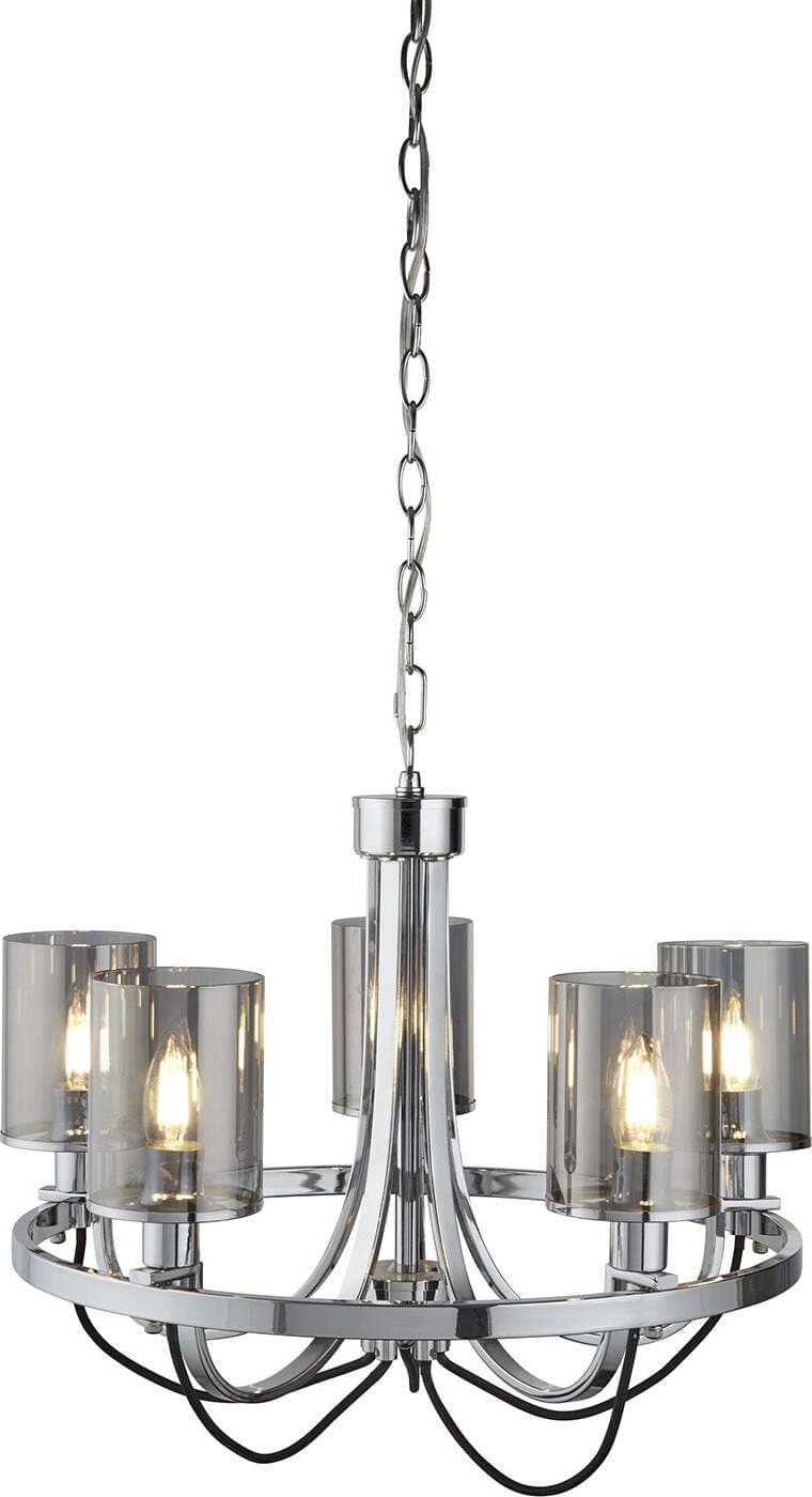 Lampadario-Contemporaneo-Catalina-Acciaio-Cromo-Vetro-Fumè-5-Luci-E14