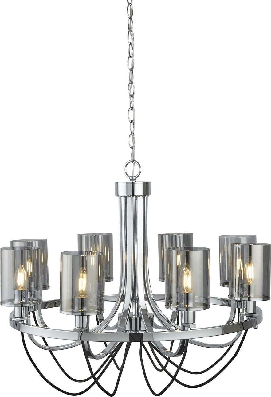 Lampadario-Contemporaneo-Catalina-Acciaio-Cromo-Vetro-Fumè-8-Luci-E14